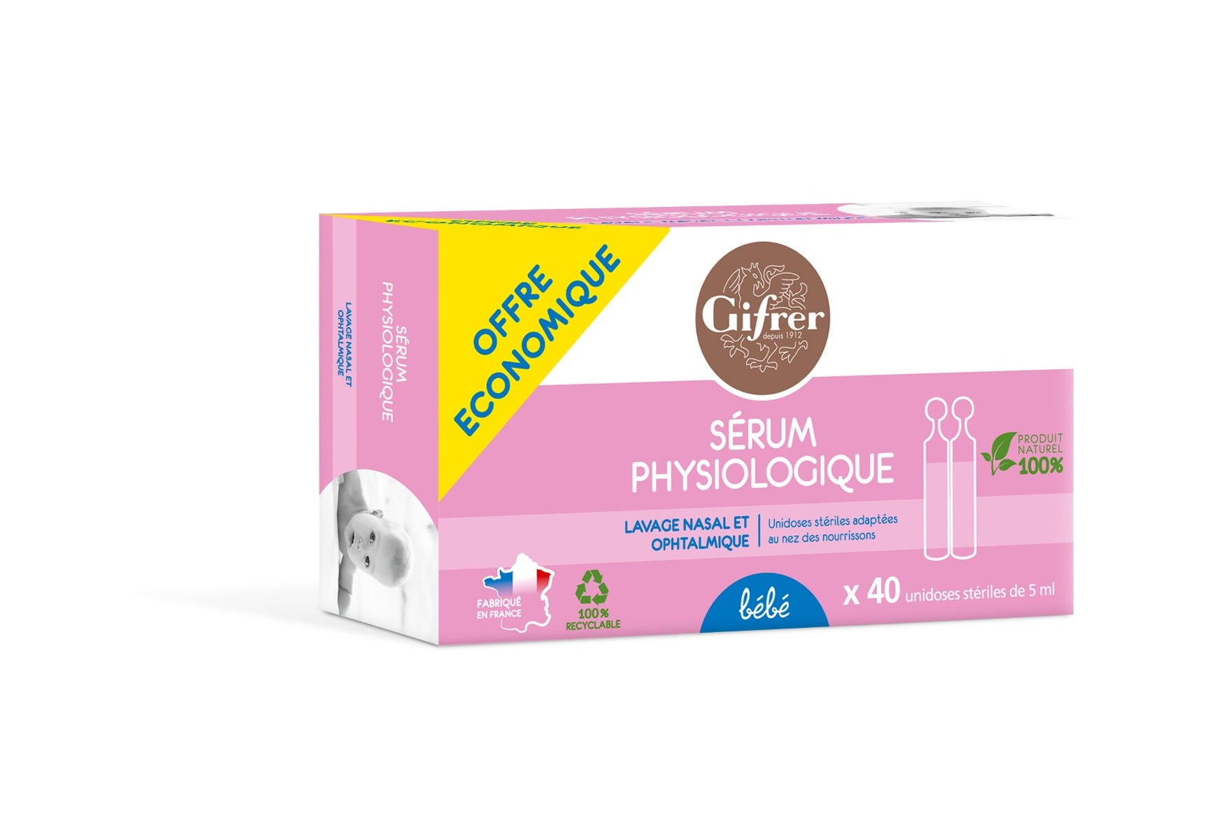 Physiologica Sérum Physiologique 40 Pipettes de 5 ml (Lot de 3)